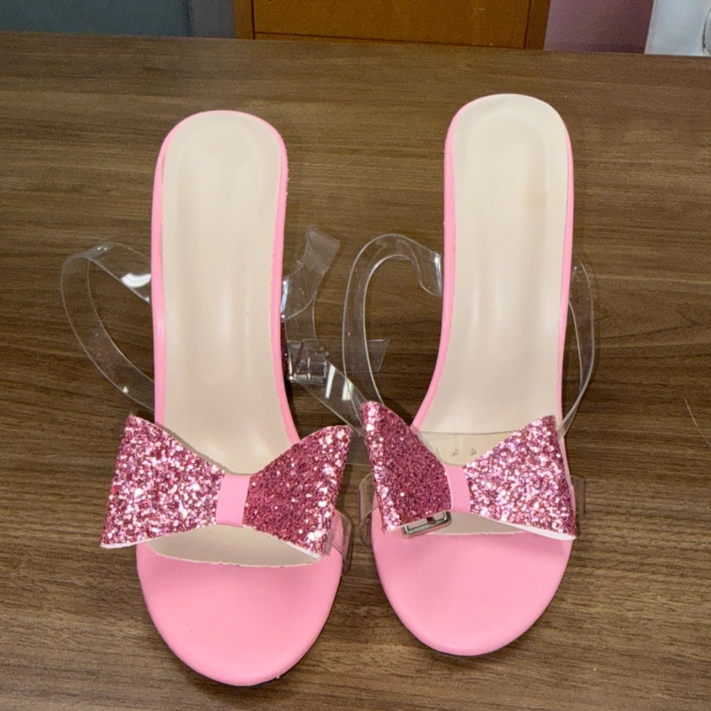 Pink Glitter Bow Women's Shoes